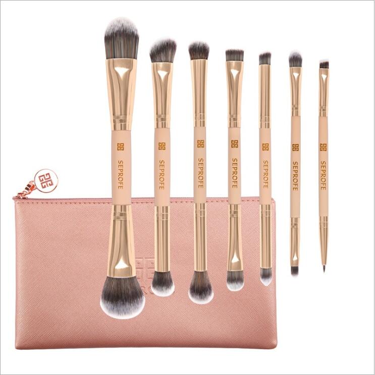 New two-headed eye shadow makeup brush 7 portable makeup brush set beginners rose gold eye makeup brush